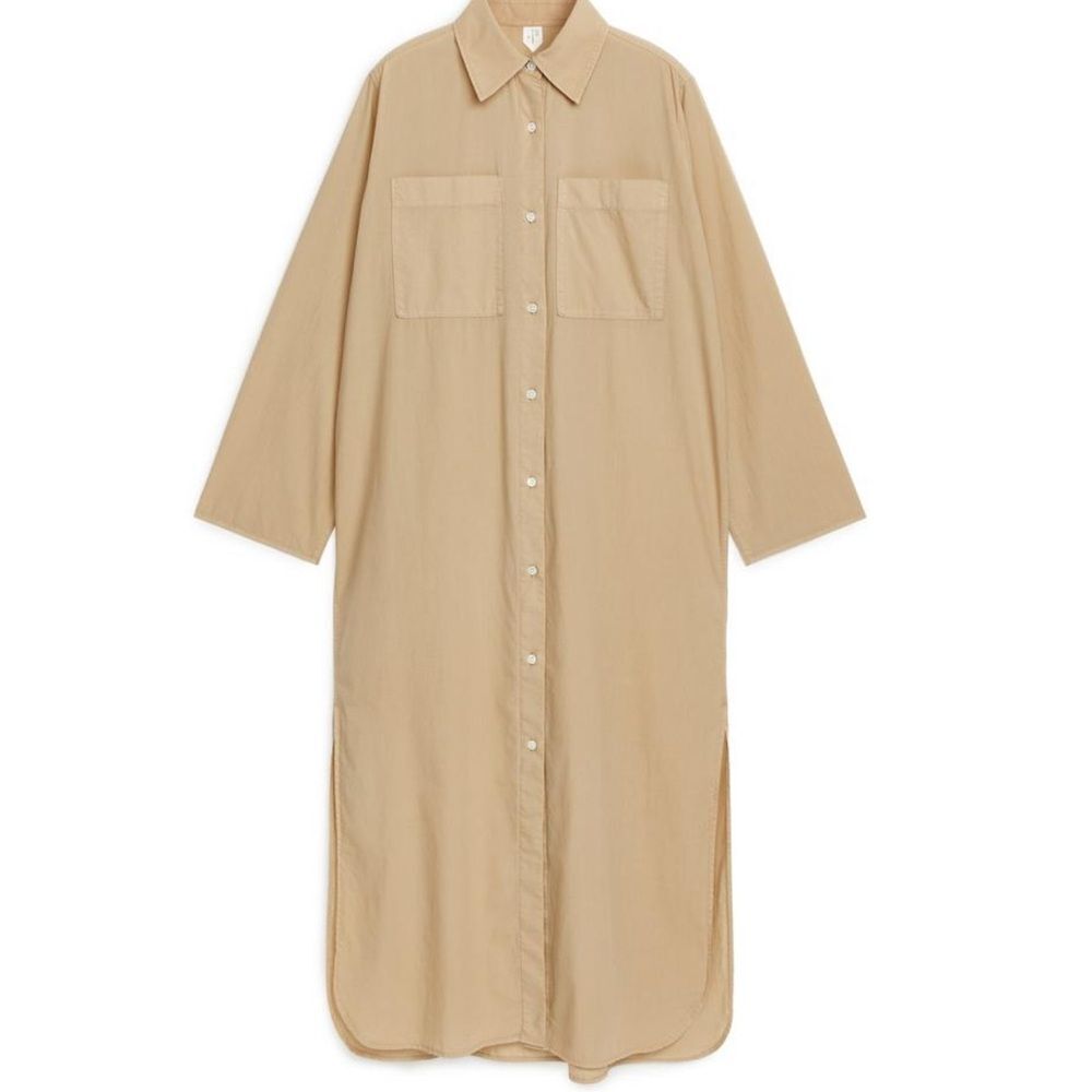 Arket Organic Cotton Shirt Dress Khaki